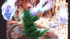 Fire text feet dress fangs red eyes Ribbons sitting tongue bows 