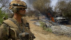 Fire War smoke Army soldiers French military Africa bushes 