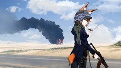 Fire weapons Guns smoke Anime hats Cigarettes pistols smoking 