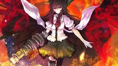 Fire weapons wings armor red eyes flames shirts skirts smiling 