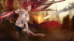 Fire weapons wings blood fight navel Fighting red eyes action 