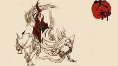 Fire white background white hair anime girls brown background 