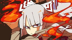 Fire white hair red eyes fujiwara no mokou touhou Touhou TCG