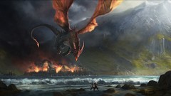 Fire wings Dragons lakes human The Hobbit artwork Bilbo Baggins 