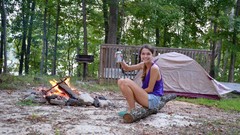 Fire woman camping