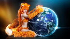 Fire woman Earth firefox nekomimi cosplay kneeling fox girls 