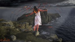 Fire woman god punishment flames digital art fantasy art