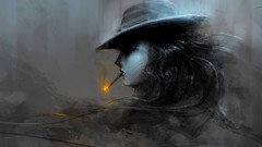 Fire woman hats Cigarettes smoking brunettes artwork Carmen 