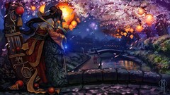 Fireworks lanterns rivers cherry blossoms Jax League of Legends 