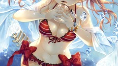 Fish Bones underwater anime girls brunettes cleavage bikini 