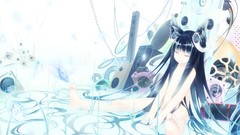 Fish headphones long hair anime girls speakers black hair 