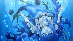 Fish shells navel underwater mermaids sunlight anime girls 