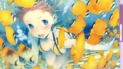 Fish underwater anime girls blue eyes brunettes short hair open 