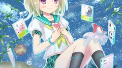 Fish underwater planets blondes anime girls school uniforms 