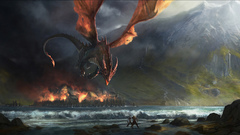 Flames Mountains ocean Dragons