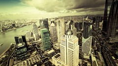 Flat Skyscrapers Shanghai cityscapes pudong towns oriental 