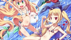 Flat water clouds ocean Anime chest ice cream wet red eyes 