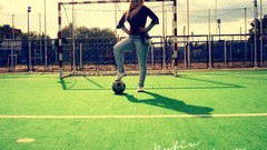 Flat woman Pride blondes soccer football field referee