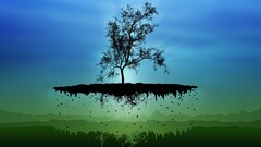 floating island Trees digital art nature landscape artwork blue