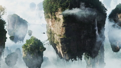 Floating islands clouds Trees