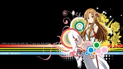 Flowers abstract Anime long hair anime girls brown eyes sword 