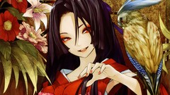 Flowers Animals Butterflies Birds Parrots dress Japanese red 