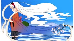 Flowers Animals snakes white hair long hair anime girls abe 