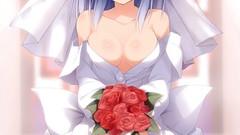 Flowers Anime blush anime girls blue eyes brides panties silver 