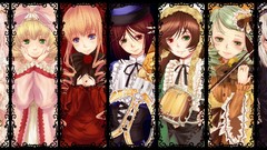 Flowers Anime brown dress Shinku red eyes Ribbons anime girls 