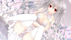 Flowers Anime dress red eyes long hair makita maki ecchi 