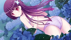 Flowers anime girls bra sanka rea purple hair purple eyes 