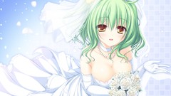Flowers anime girls short hair yellow eyes green hair mikagami 