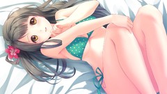 Flowers Anime long hair brown eyes cleavage bikini Minami Kotori