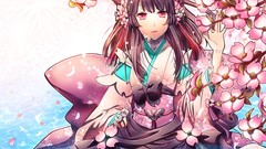 Flowers Anime sakura kimono pink hair anime girls vocaloid 