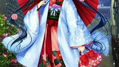 Flowers Anime Umbrellas blush long hair anime girls scans 