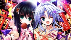 Flowers apples food Anime fireworks white hair anime girls blue 