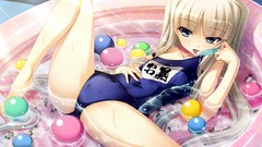 Flowers balls ice Anime wet blondes anime girls blue eyes game 