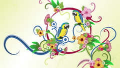 Flowers Birds circles Parrots