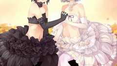 Flowers black and white dress red eyes anime girls pantyhose 