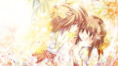 Flowers blondes flower petals yellow eyes animal ears yukata 