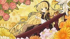 Flowers blondes long hair anime girls green eyes gothic lolita 