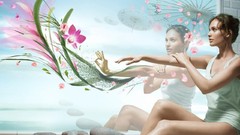 Flowers blue pink white Photoshop parasol serene bathtubs