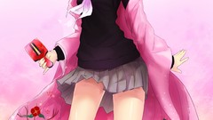 Flowers blush smiling anime girls brunettes school uniforms 