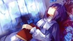 Flowers Books anime girls closed eyes purple hair lying down 