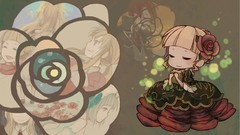 Flowers Books roses dress Chibi blondes anime girls closed eyes 
