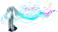 Flowers Butterflies white background schoolgirls skirts long 