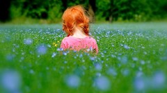 Flowers children meadows little girl redheads