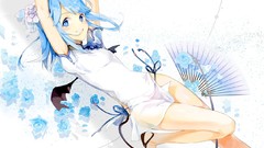 Flowers Clothing transparent Anime back Arms mole blue hair 