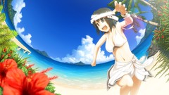 Flowers clouds Anime Beaches black hair Tropical Island bikini