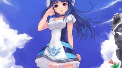 Flowers clouds Anime dress hats blue hair purple eyes pangya 